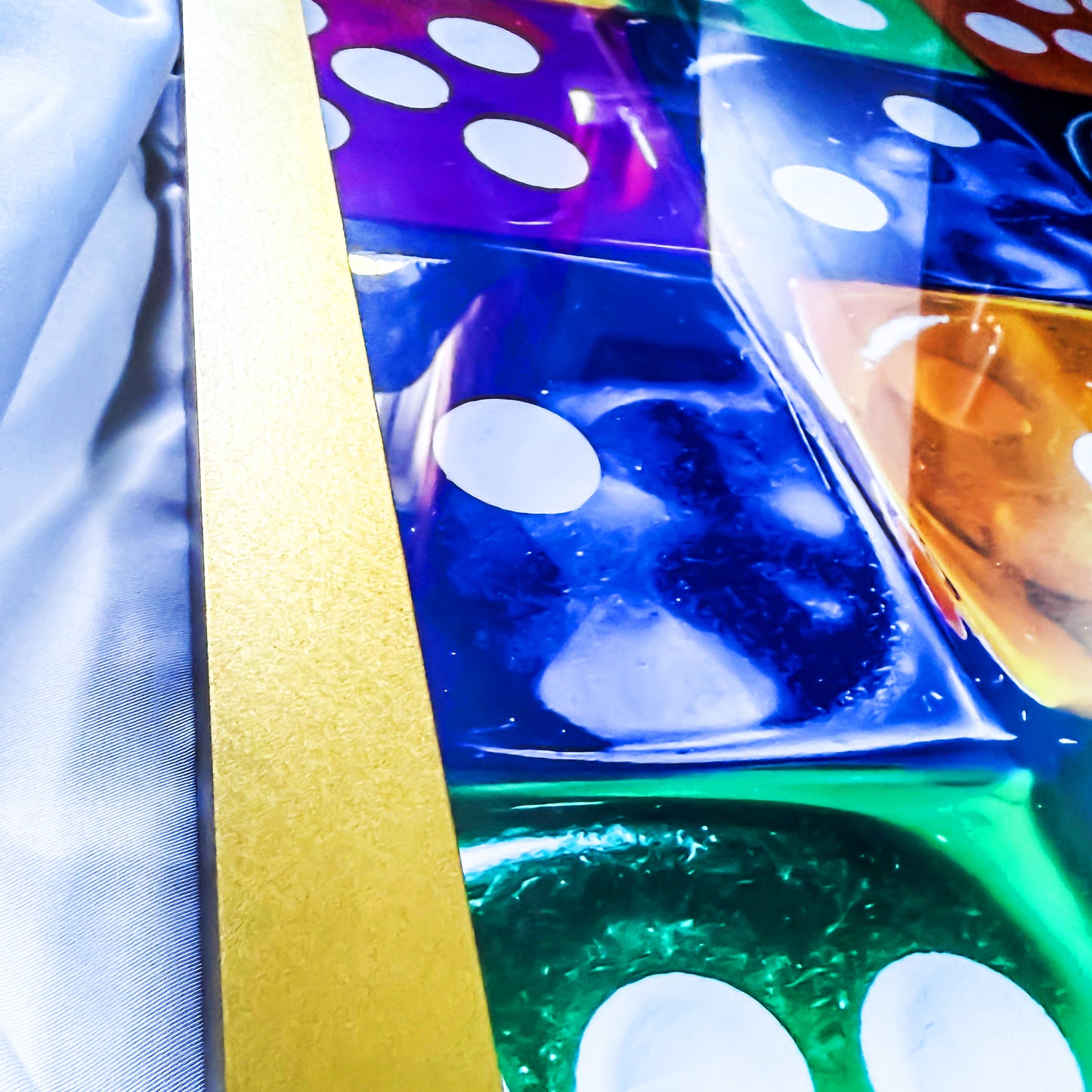 a1 Premium Gold Framed "Coloured Pop Art Dice V.3" by Artist and Designer Lucas Gillon ( incomplete )
