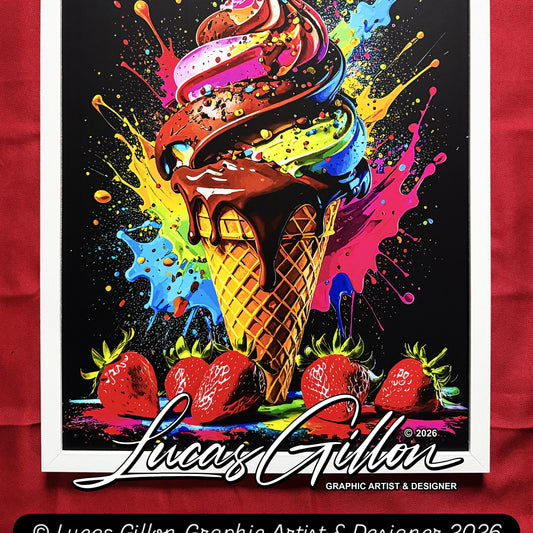Single Piece Large Premium Framed Pop Artworks "Pop Art Ice Cream Piece No.2" by Artist and Designer Lucas Gillon
