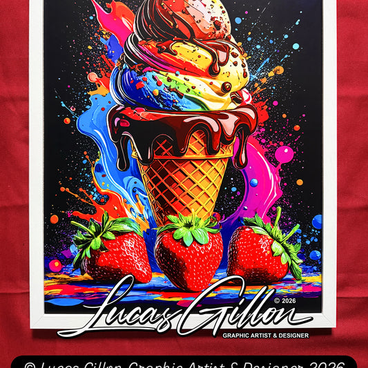 Single Piece Large Premium Framed Pop Artworks "Pop Art Ice Cream Piece No.1" by Artist and Designer Lucas Gillon