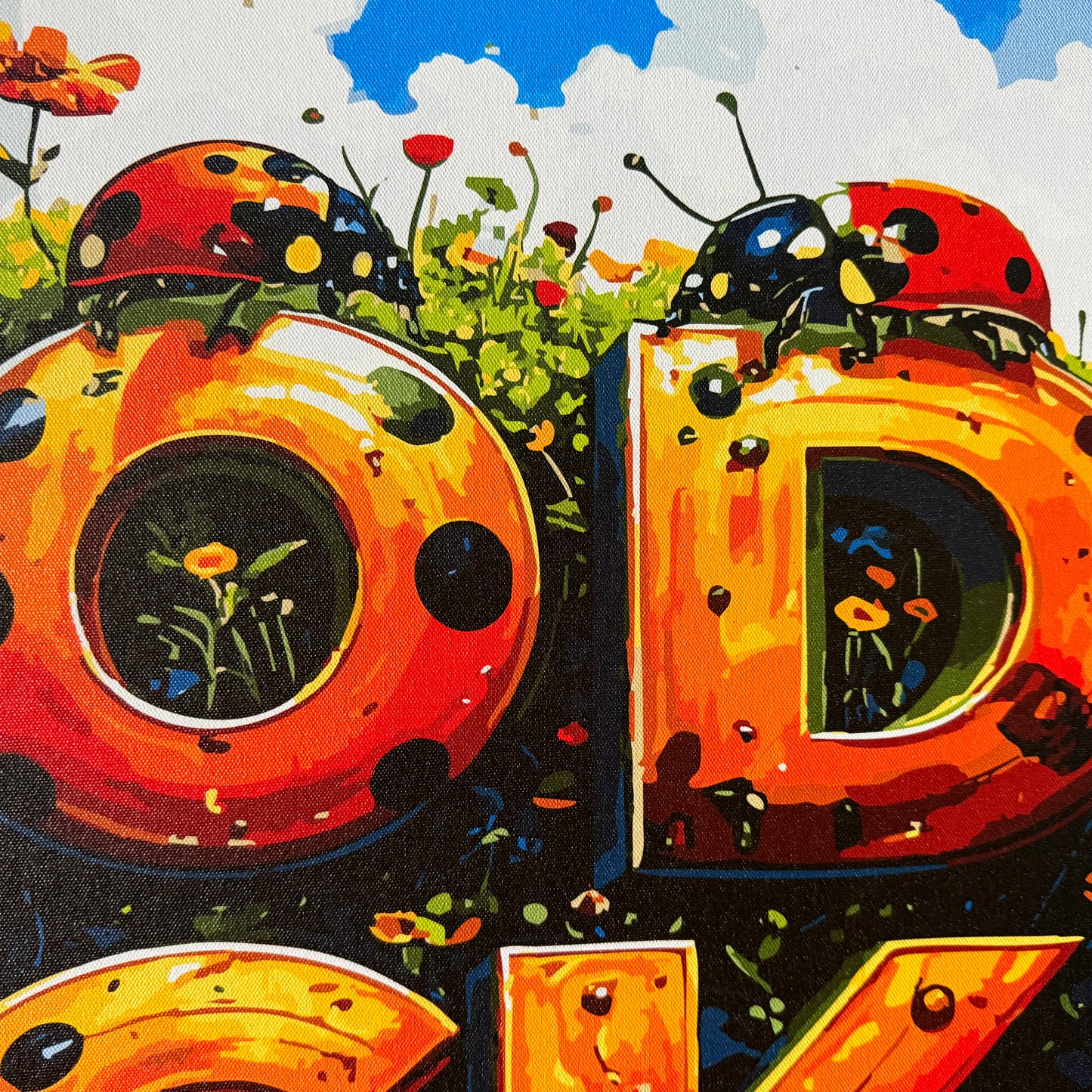 Premium Panoramic Framed Canvas Wall Art "Good Luck Ladybirds V. #2" by Artist Lucas Gillon