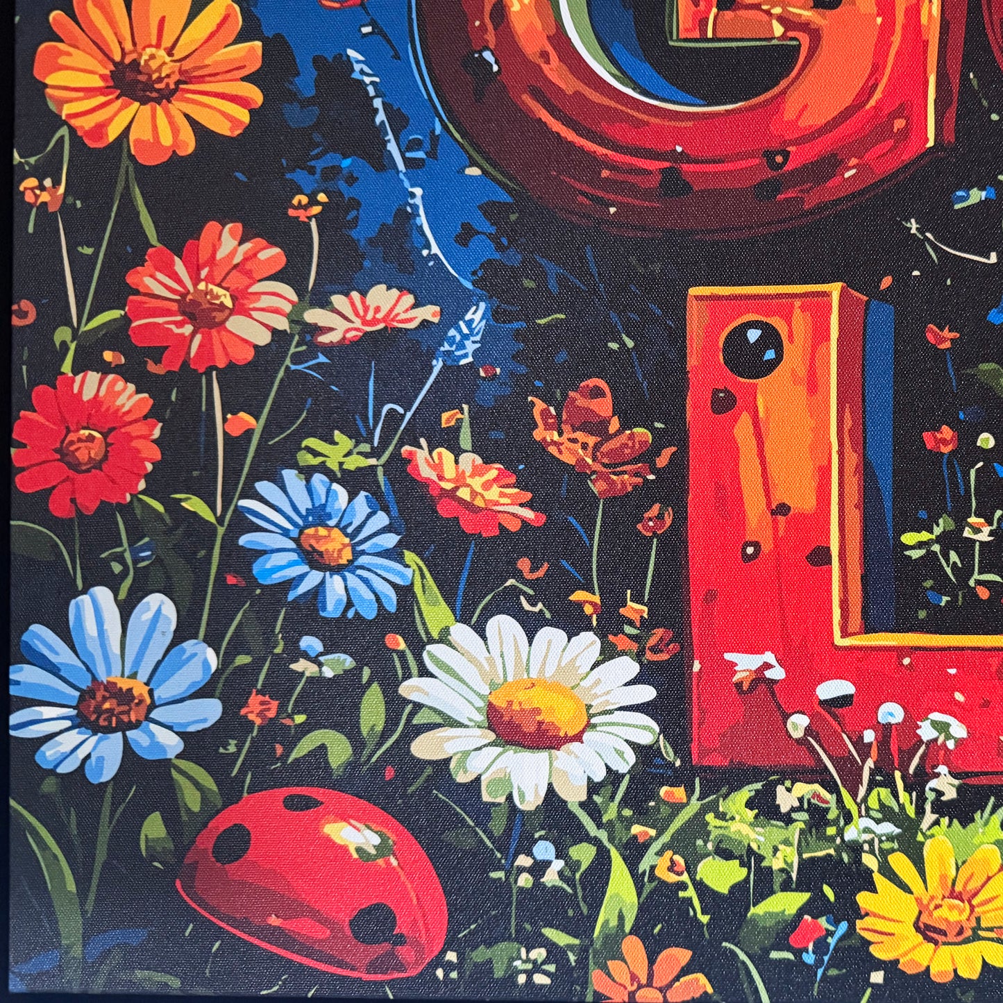 Premium Panoramic Framed Canvas Wall Art "Good Luck Ladybirds V. #2" by Artist Lucas Gillon