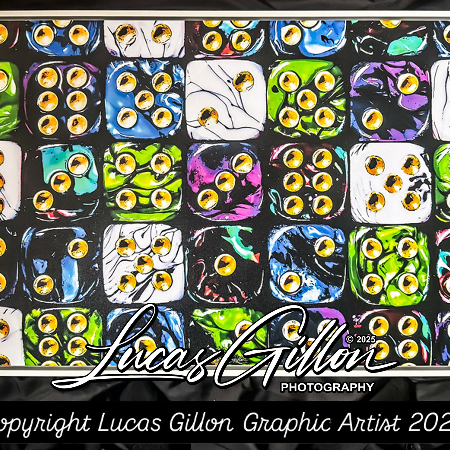 Premium Panoramic Framed Canvas Wall Art "Layered Dice V. No #8" Art by Lucas Gillon