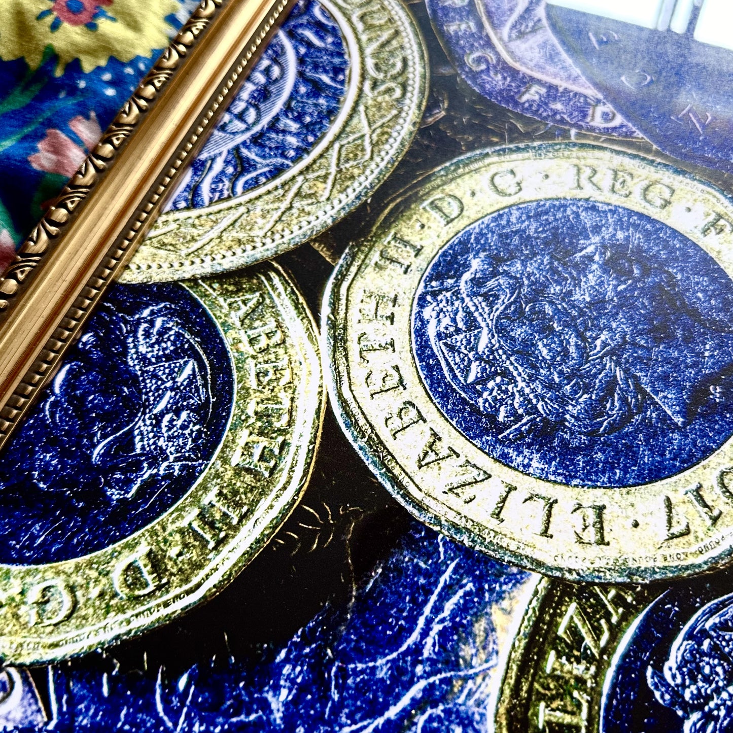 Gold Ornate Framed "Coins Macro 2" Photography by Artist and Designer Lucas Gillon - incomplete