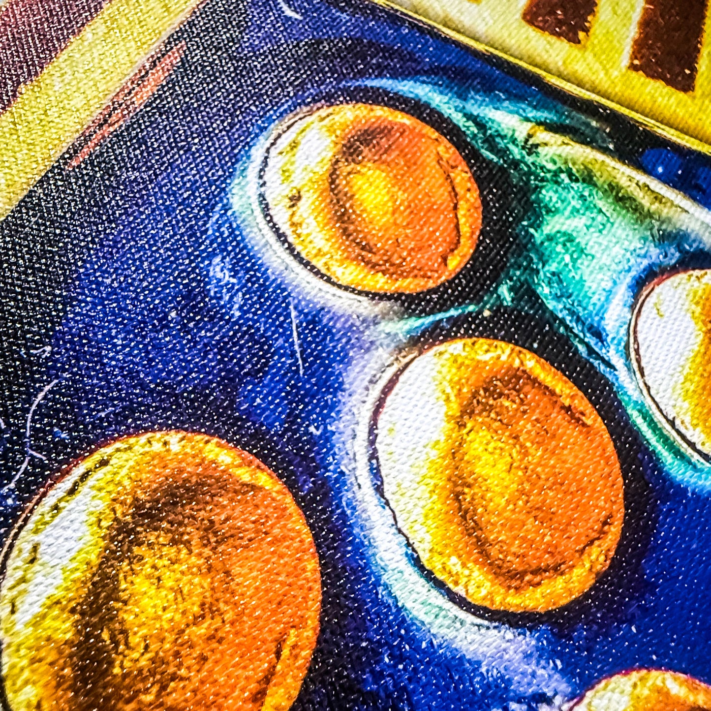 Premium Framed Wall Art Canvas "Fiery Blue & Gold Marble Dice 1 to 6 Updated Version No. #2" by Graphic Artist & Photographer Lucas Gillon