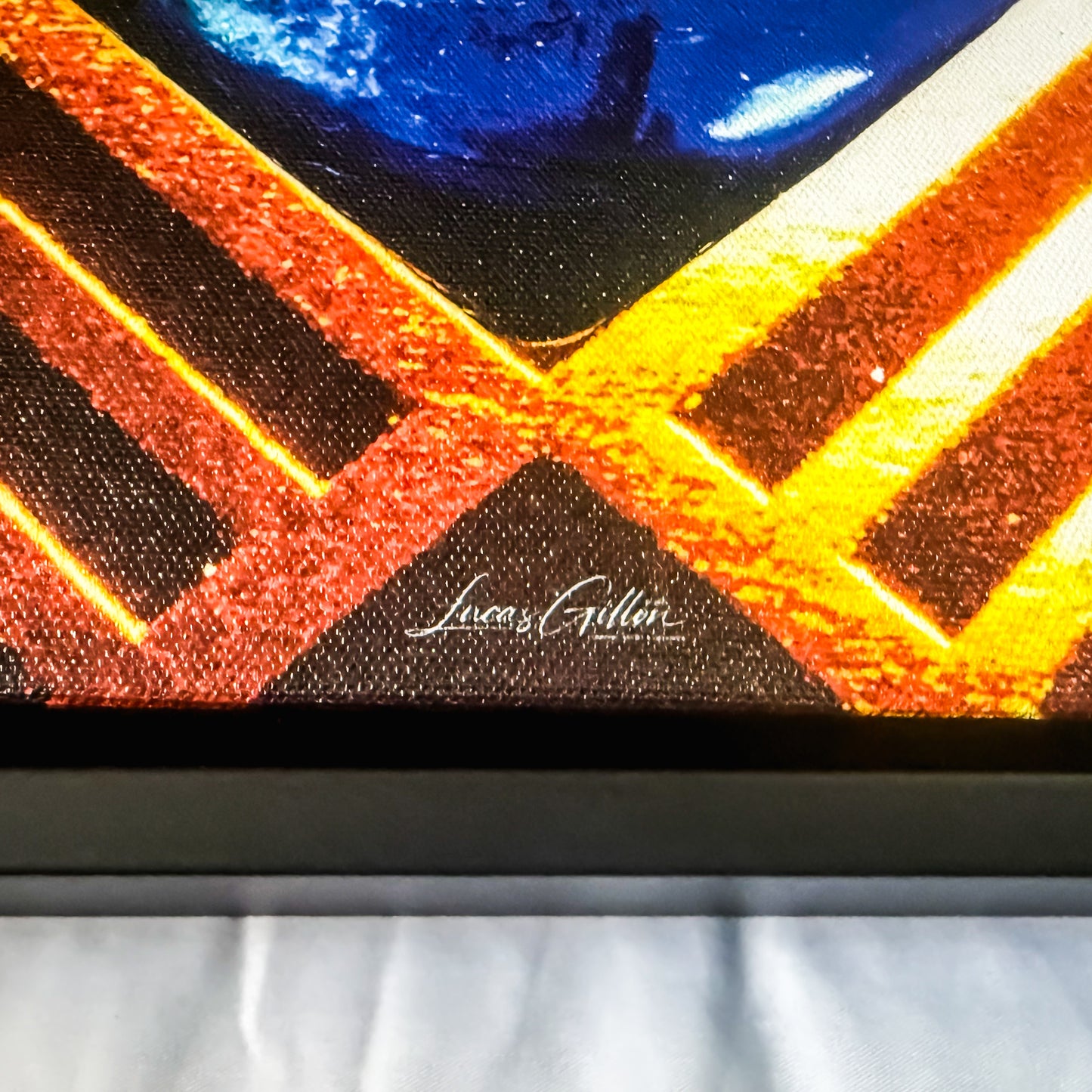 Premium Framed Wall Art Canvas "Fiery Blue & Gold Marble Dice 1 to 6 Updated Version No. #2" by Graphic Artist & Photographer Lucas Gillon