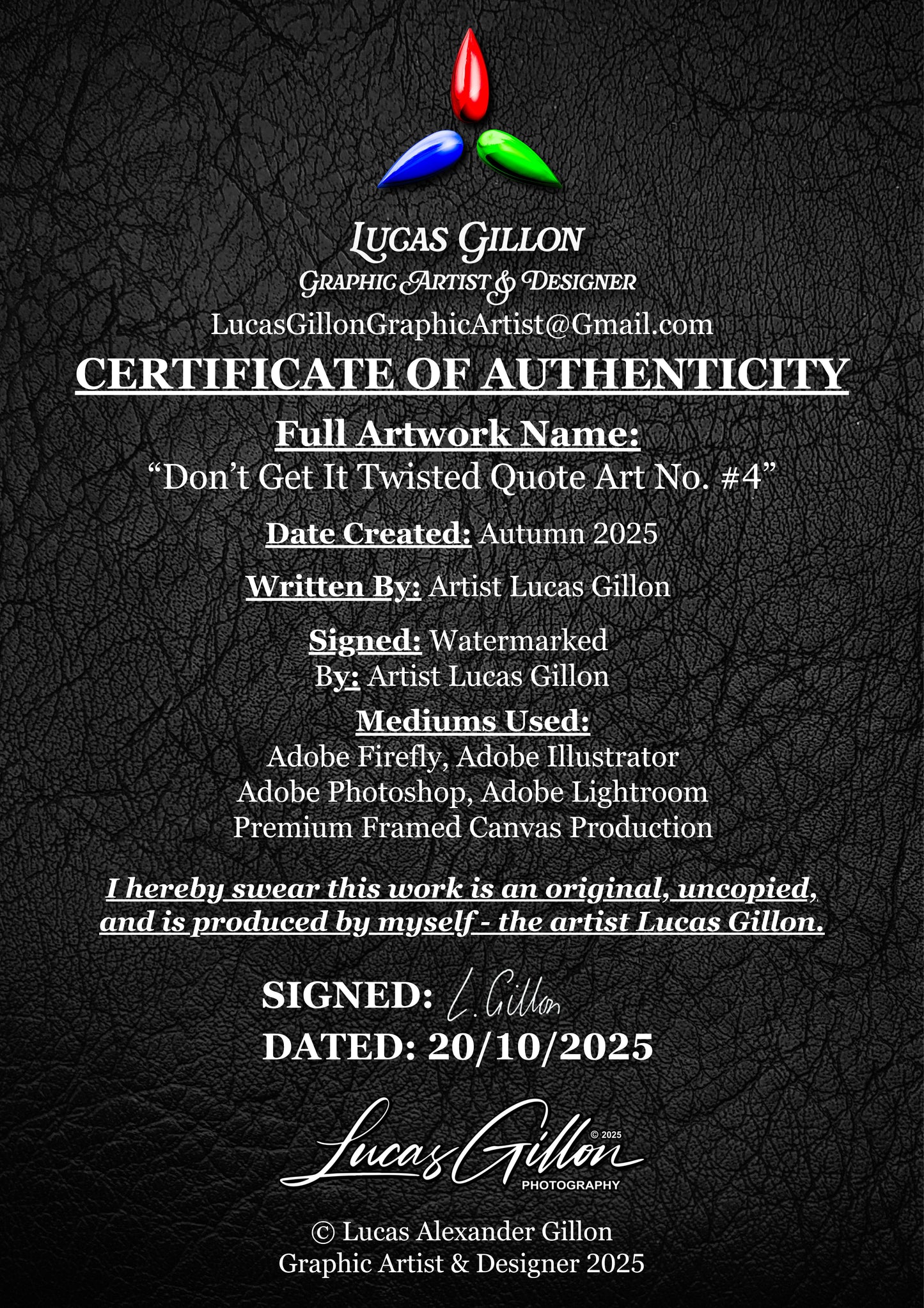 Premium Framed Canvas Writing Quote Art "Don't Get It Twisted Quote Art No. #4" by Artist & Writer Lucas Gillon