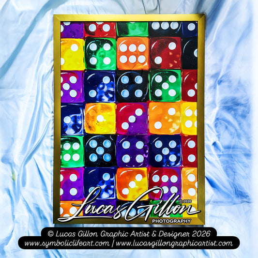 a1 Premium Gold Framed "Coloured Pop Art Dice V.3" by Artist and Designer Lucas Gillon ( incomplete )