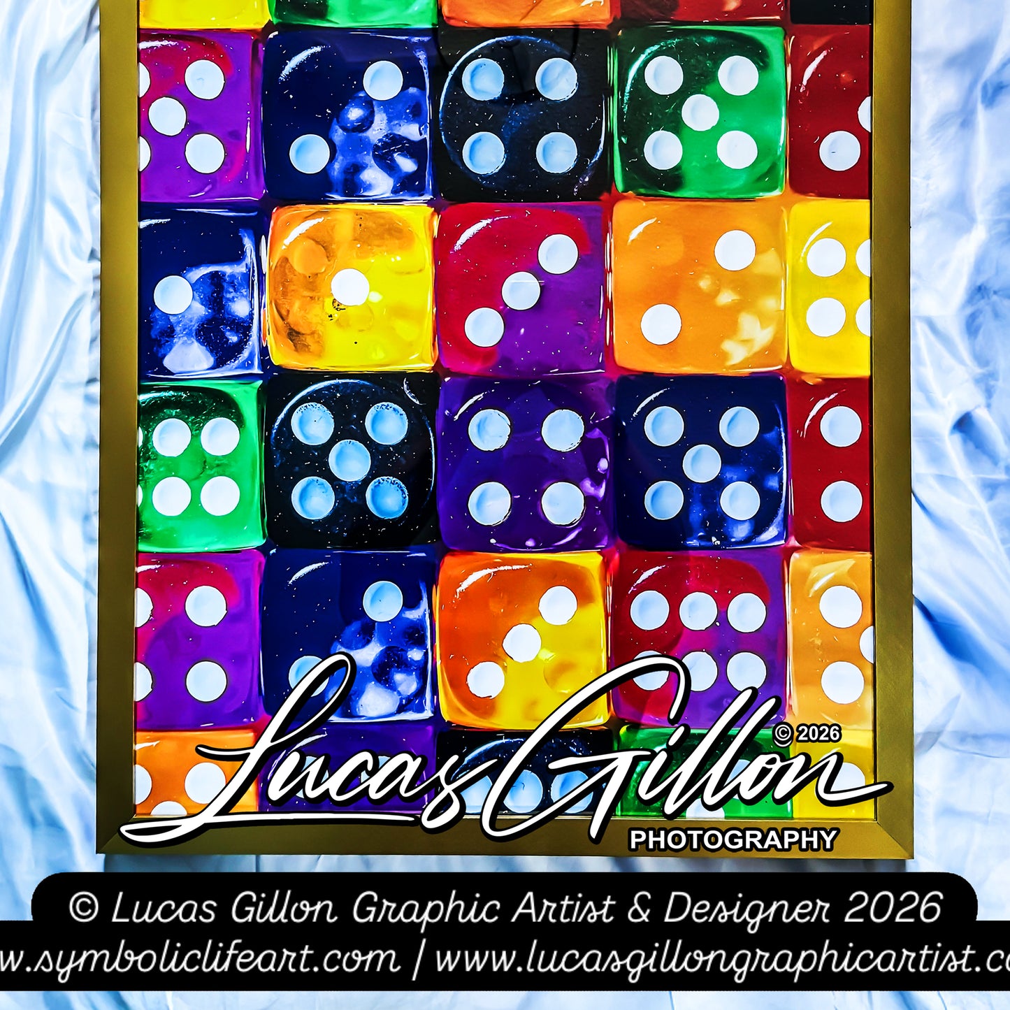 a1 Premium Gold Framed "Coloured Pop Art Dice V.3" by Artist and Designer Lucas Gillon ( incomplete )