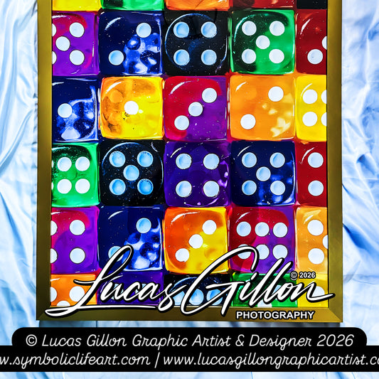 a1 Premium Gold Framed "Coloured Pop Art Dice V.3" by Artist and Designer Lucas Gillon ( incomplete )