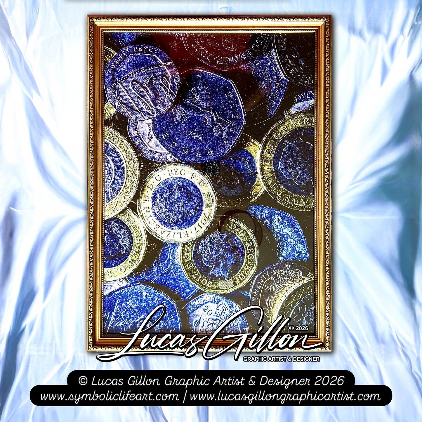 Gold Ornate Framed "Coins Macro 2" Photography by Artist and Designer Lucas Gillon - incomplete