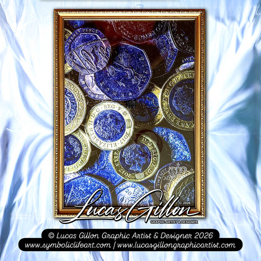 Gold Ornate Framed "Coins Macro 2" Photography by Artist and Designer Lucas Gillon - incomplete