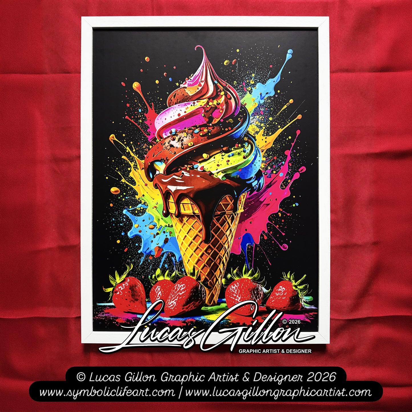 Single Piece Large Premium Framed Pop Artworks "Pop Art Ice Cream Piece No.2" by Artist and Designer Lucas Gillon