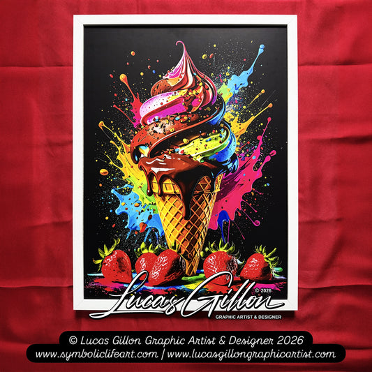 Single Piece Large Premium Framed Pop Artworks "Pop Art Ice Cream Piece No.2" by Artist and Designer Lucas Gillon
