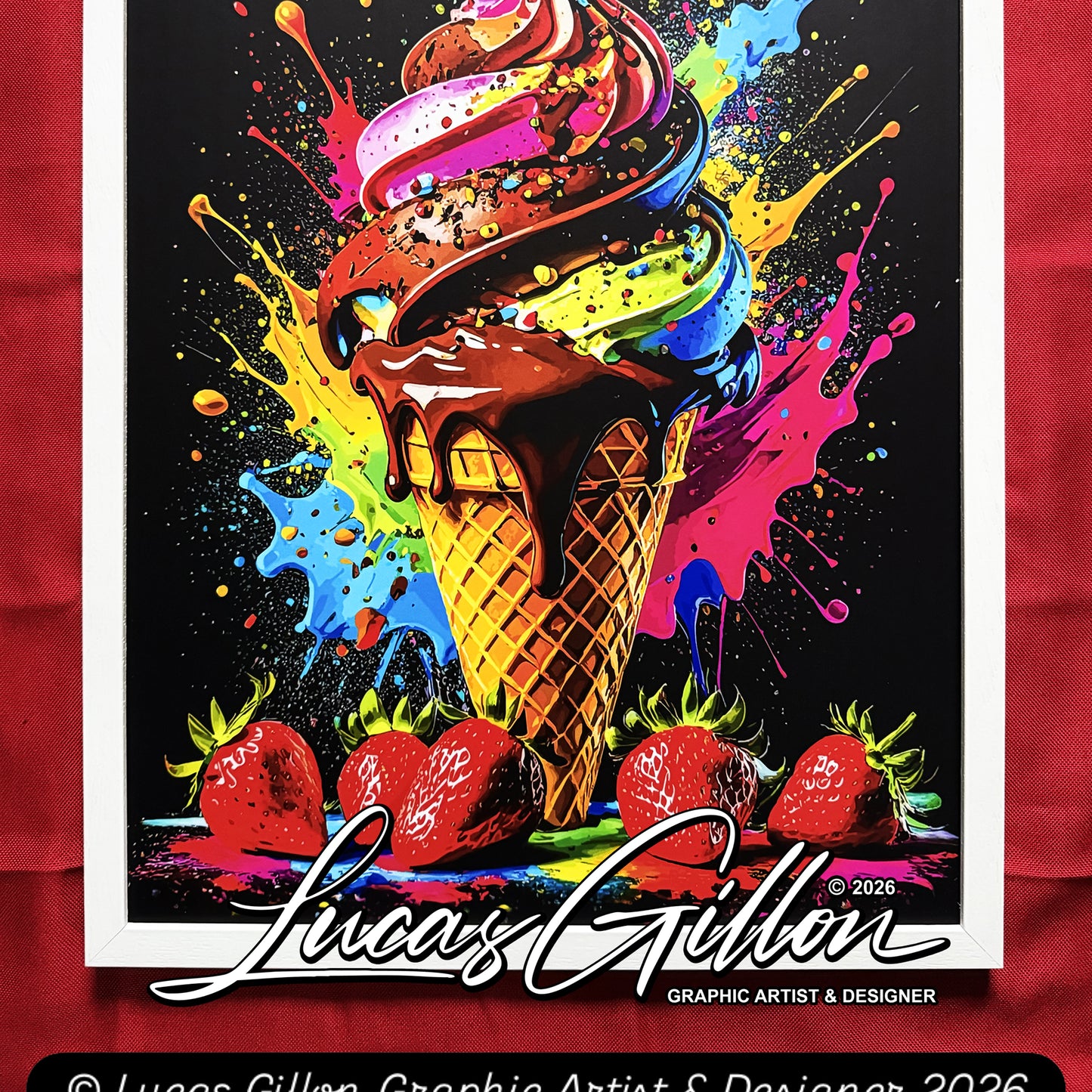 Single Piece Large Premium Framed Pop Artworks "Pop Art Ice Cream Piece No.2" by Artist and Designer Lucas Gillon