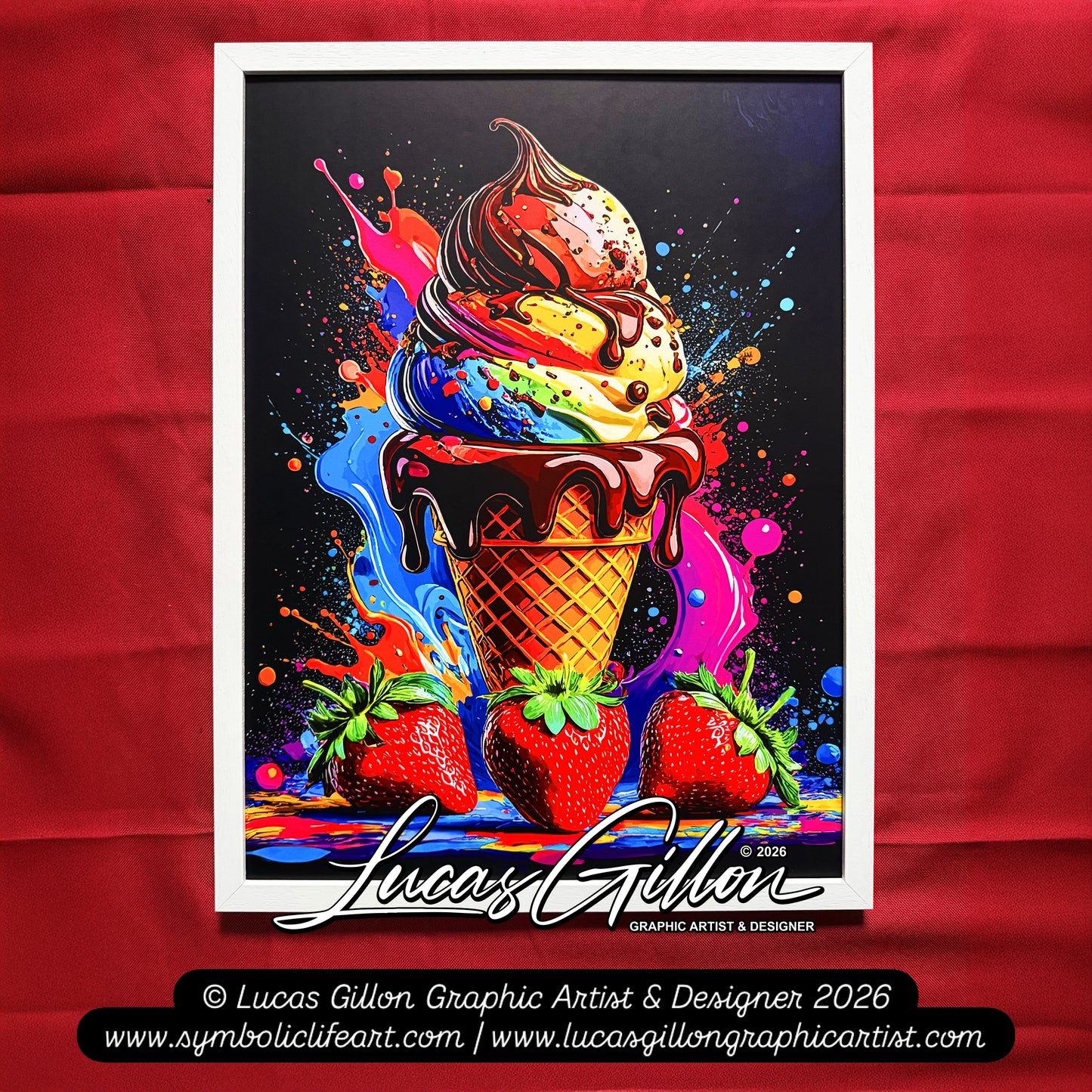 Single Piece Large Premium Framed Pop Artworks "Pop Art Ice Cream Piece No.1" by Artist and Designer Lucas Gillon