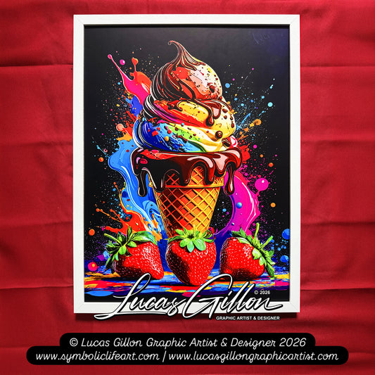 Single Piece Large Premium Framed Pop Artworks "Pop Art Ice Cream Piece No.1" by Artist and Designer Lucas Gillon