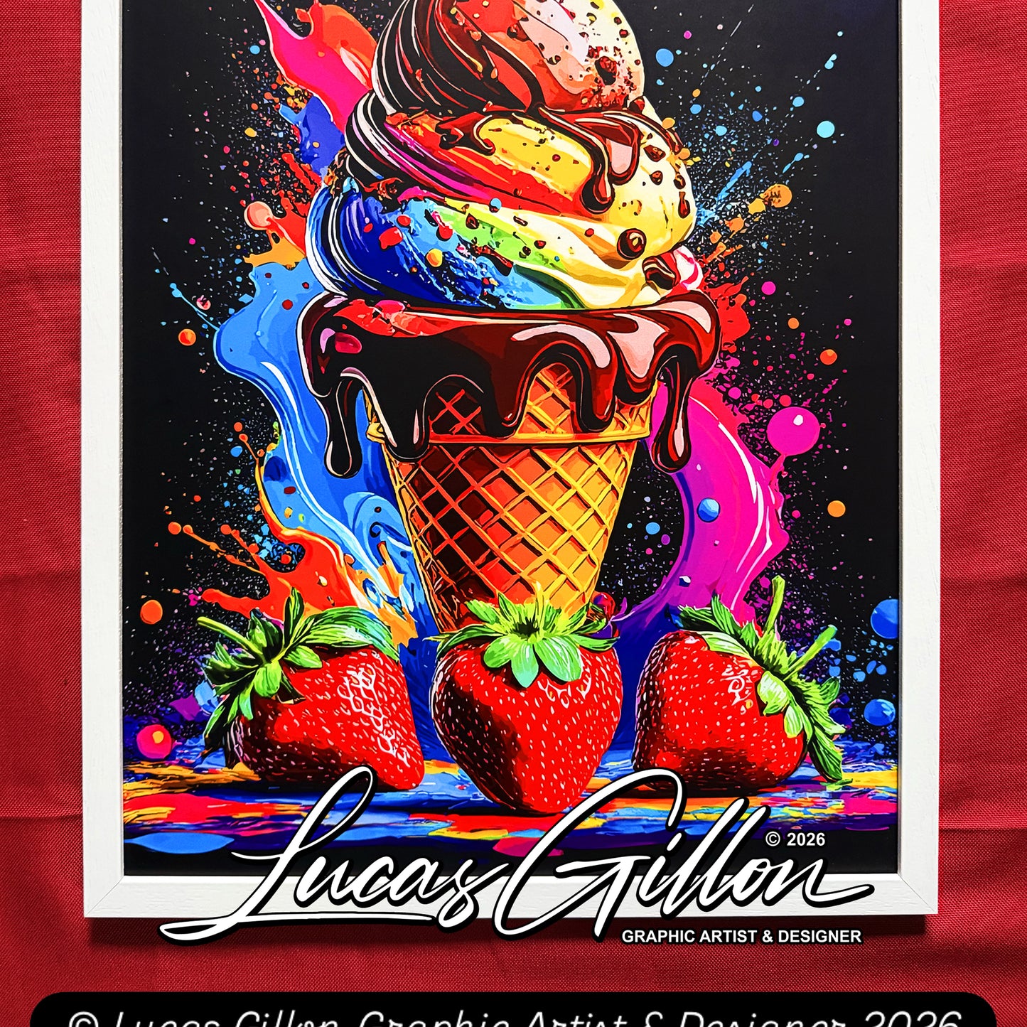Single Piece Large Premium Framed Pop Artworks "Pop Art Ice Cream Piece No.1" by Artist and Designer Lucas Gillon